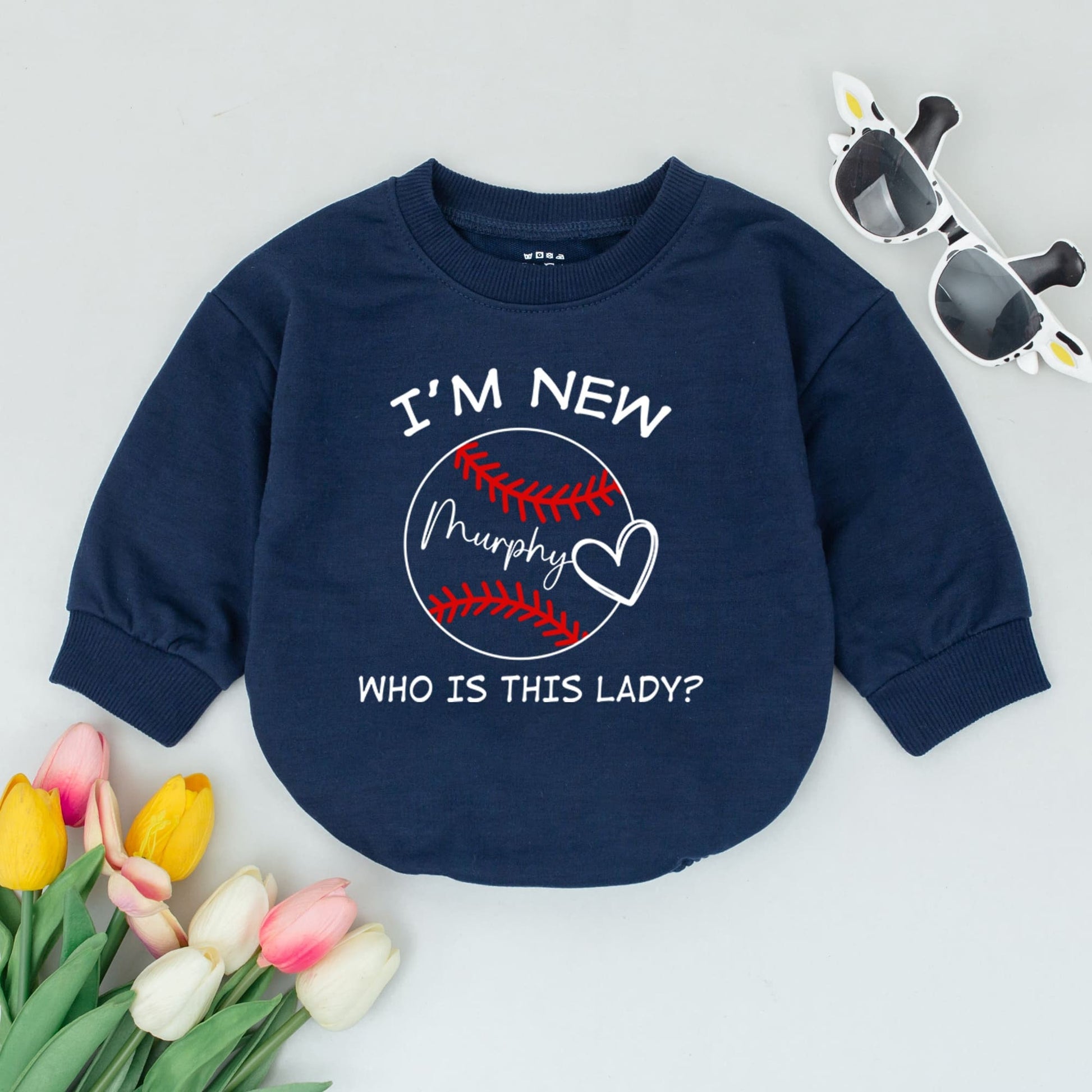 Baseball Baby Romper Funny 'I'M NEW' Murphy 'WHO IS THIS LADY?' Print Game Day Bodysuit Infant Pregnancy Reveal Sporty Outfit Gift