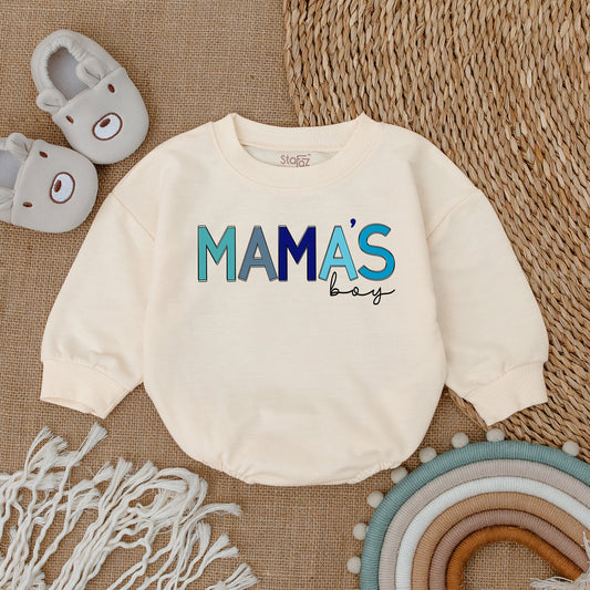 My Mama's Boy Era Romper Blue Tones Baby Bodysuit Modern Playful Infant Outfit New Mom Gift for Baby Shower Coming Home