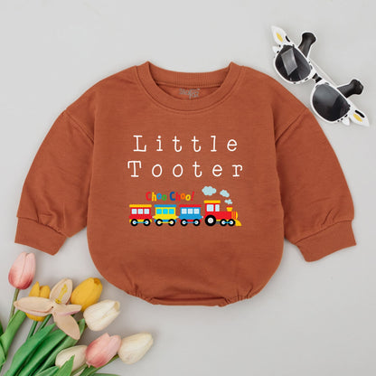 Little Tooter Train Baby Romper Choo Choo Colorful Minimalist Design Infant Outfit Newborn Shower Gift Gender Neutral Boy Girl Bodysuit
