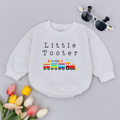Little Tooter Train Baby Romper Choo Choo Colorful Minimalist Design Infant Outfit Newborn Shower Gift Gender Neutral Boy Girl Bodysuit
