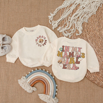 Mama's Girl Era Retro Baby Girl Romper, Groovy 70s Pastel Mushroom Flower Butterfly Heart Design Bodysuit Outfit Comfortable Cotton Gift