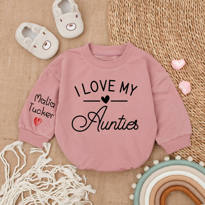 I Love My Aunties Custom Baby Romper with Name Sleeve Newborn Bodysuit Cute Gift from Auntie Pregnancy Announcement Baby Girl Boy Outfit