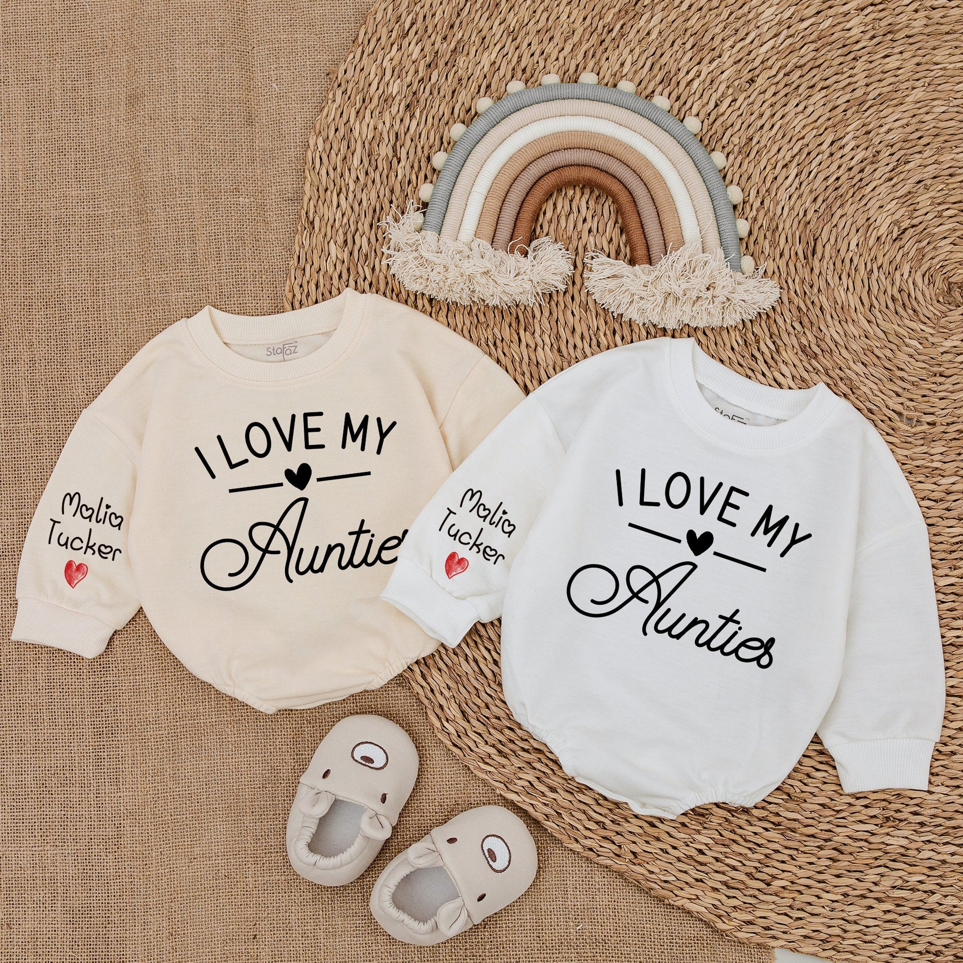 I Love My Aunties Custom Baby Romper with Name Sleeve Newborn Bodysuit Cute Gift from Auntie Pregnancy Announcement Baby Girl Boy Outfit