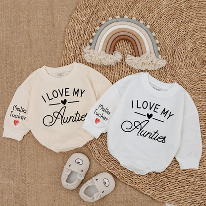I Love My Aunties Custom Baby Romper with Name Sleeve Newborn Bodysuit Cute Gift from Auntie Pregnancy Announcement Baby Girl Boy Outfit