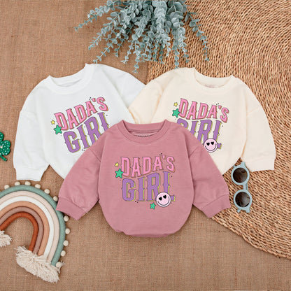 Dada's Girl Playful Pink Purple Romper with Heart Eye Smiley Face Stars Splatter Baby Girl Bodysuit Outfit Comfortable Gift