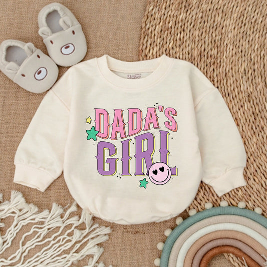 Dada's Girl Playful Pink Purple Romper with Heart Eye Smiley Face Stars Splatter Baby Girl Bodysuit Outfit Comfortable Gift