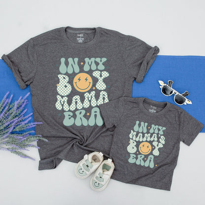 Matching Retro In My Boy Mama Era Shirt with Mamas Boy Era Design, Playful Checkerboard Mama Tee Lightning Star Vintage Gift New Boy Mama