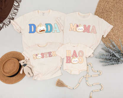 Custom Name Baby Bao Matching Shirts Little Dumpling Outfit Pregnancy Reveal Newborn Coming Home Baby Shower Gift Family Retro Pastel Design