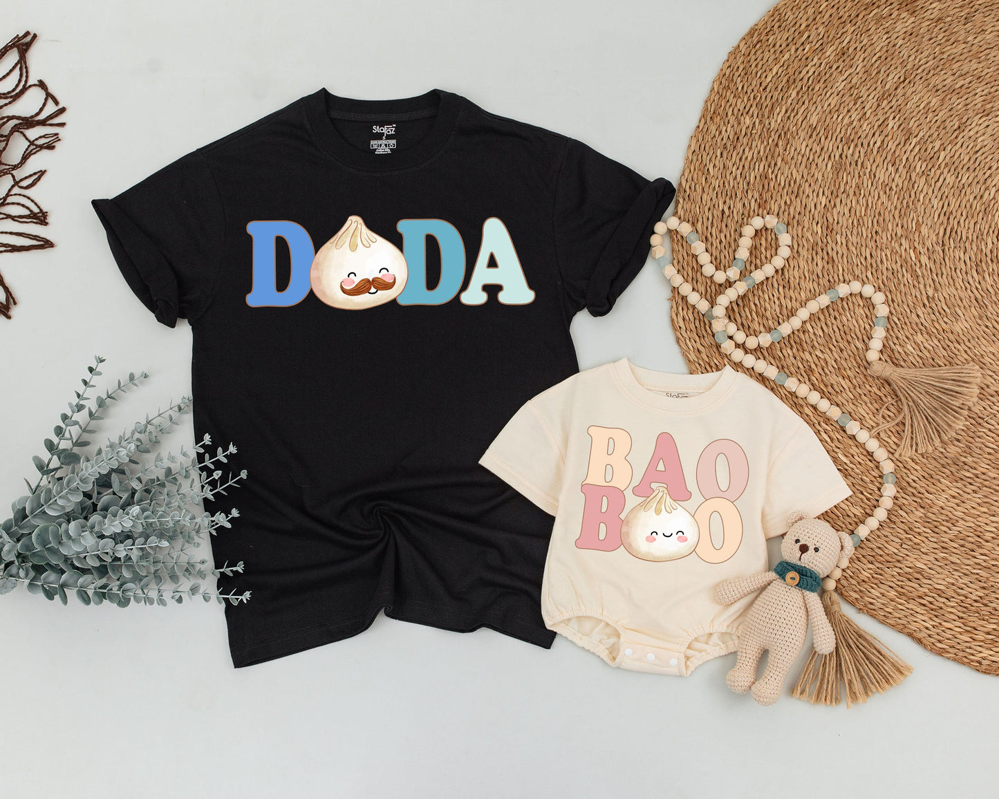 Custom Name Baby Bao Matching Shirts Little Dumpling Outfit Pregnancy Reveal Newborn Coming Home Baby Shower Gift Family Retro Pastel Design