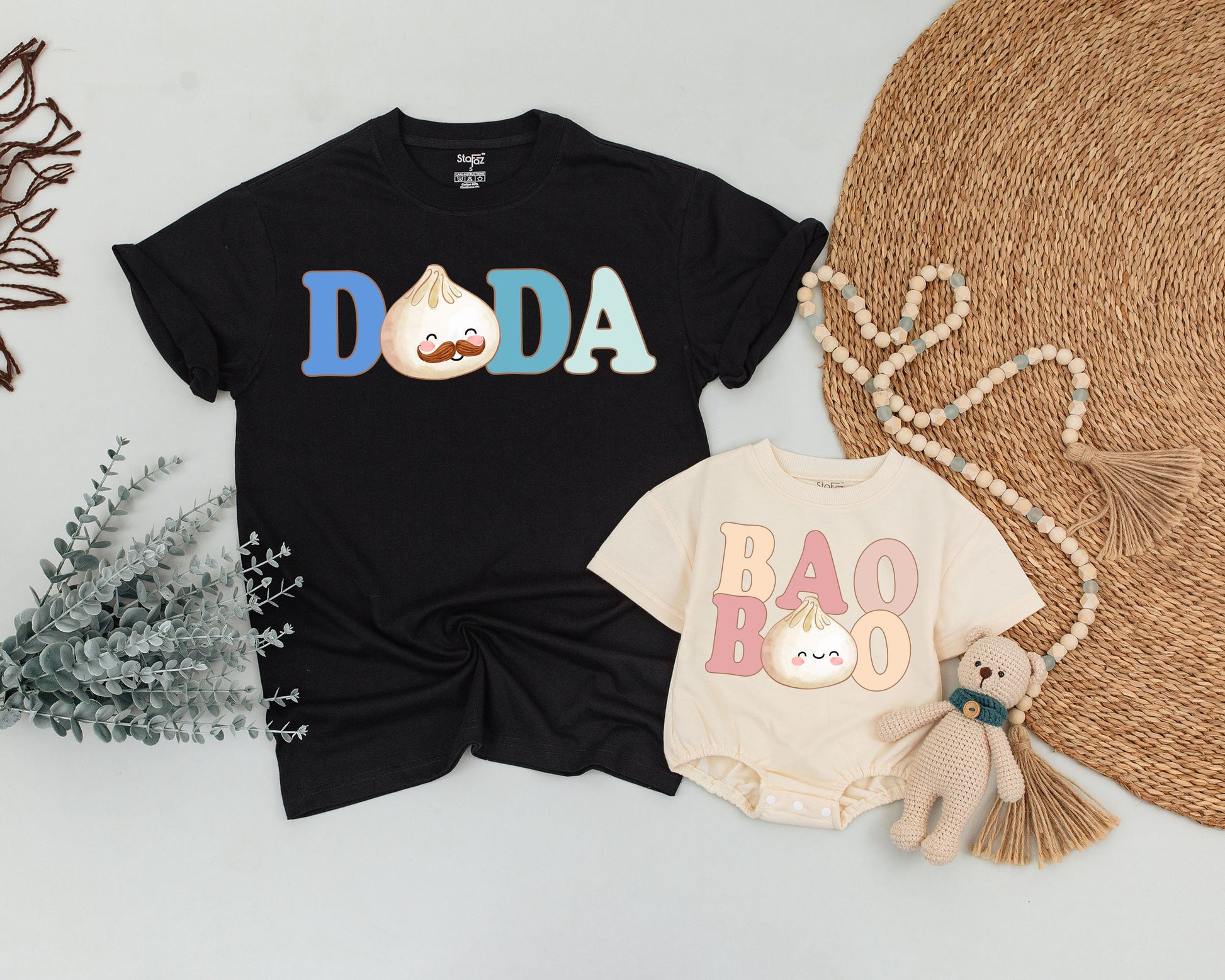 Custom Name Baby Bao Matching Shirts Little Dumpling Outfit Pregnancy Reveal Newborn Coming Home Baby Shower Gift Family Retro Pastel Design