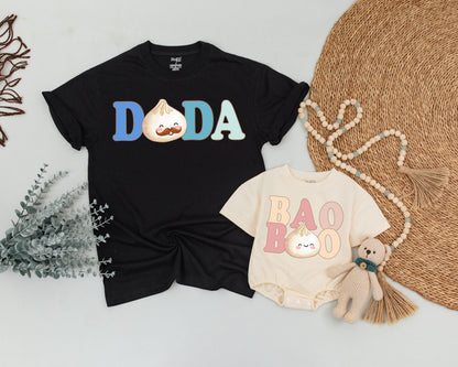 Custom Name Baby Bao Matching Shirts Little Dumpling Outfit Pregnancy Reveal Newborn Coming Home Baby Shower Gift Family Retro Pastel Design