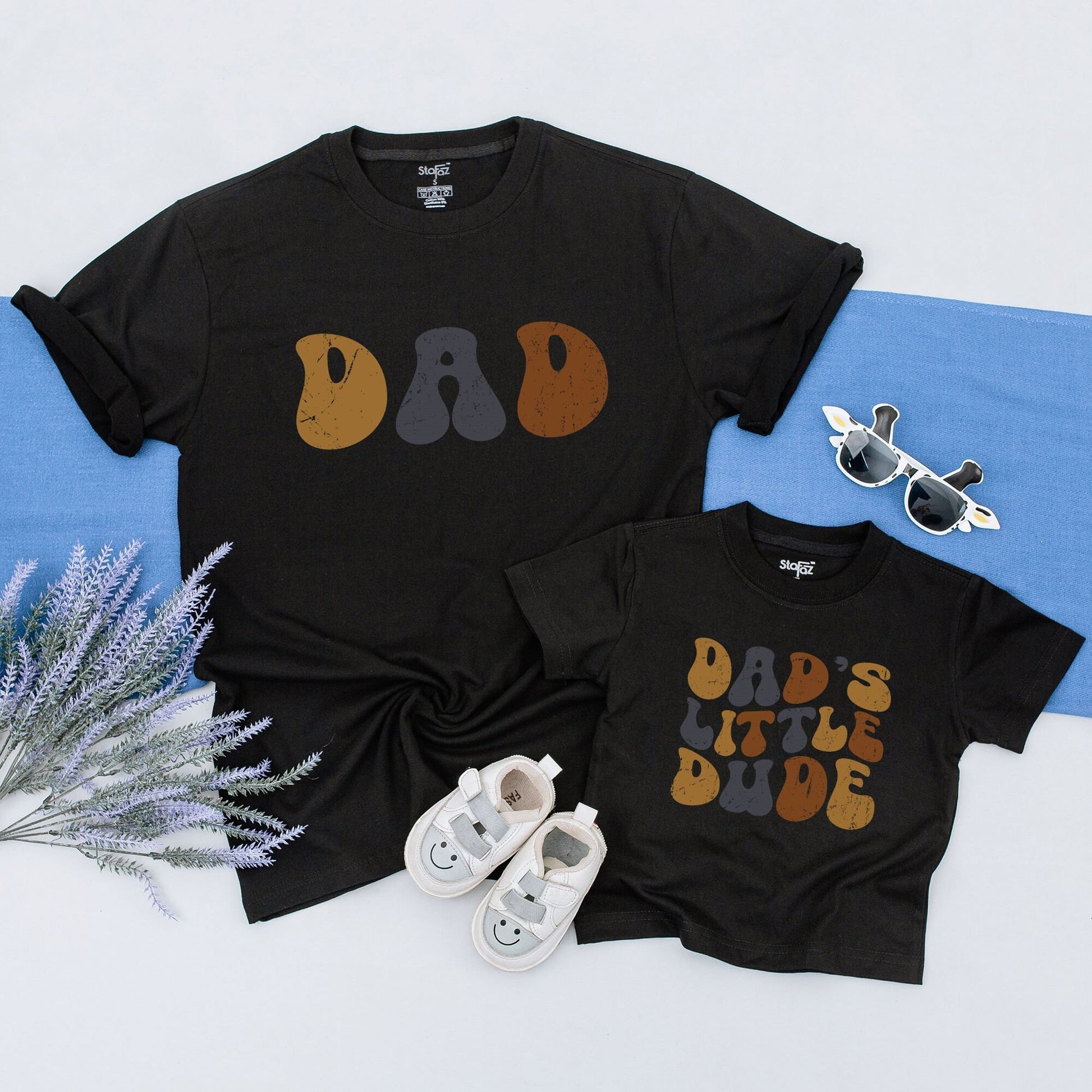 Retro Dad and Son Matching Shirts Dad's Little Dude Father's Day Gift for New Dads Vintage Tan Gray Brown Design Comfy Baby Bodysuit
