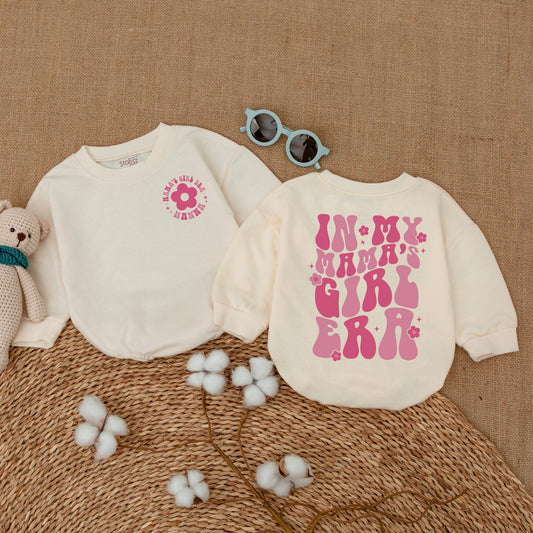 Personalized Mama's Girl Era Romper Daisy Pink Retro Baby Girl Bodysuit Playful Smash Cake Outfit Mama's Bestie Shower Gift