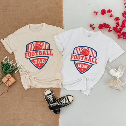 Football First Birthday Family Matching Shirts Red Blue Shield Design Baby Bodysuit Toddler T-Shirt One Year Old Boy Celebration