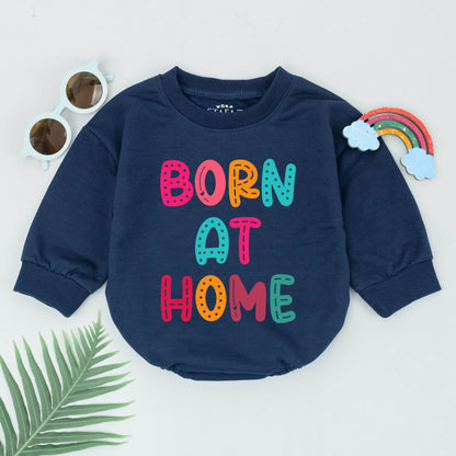 Born at Home Romper for Newborn Homebirth Water Birth Announcement Rainbow Colorful Dots Lines Fun Whimsical Natural Birth Baby Girl Boy Gift