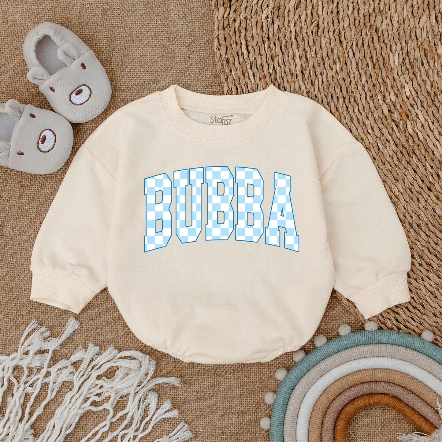 Bubba Baby Romper with Collegiate Light Blue Checkered Pattern Design for Baby Boy Newborn Outfit Playful Sporty Shower Gift Modern Eye-catching Bodysuit