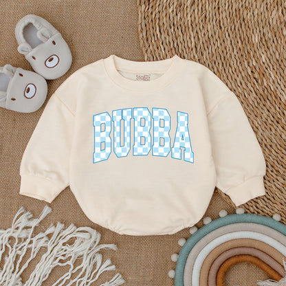 Bubba Baby Romper with Collegiate Light Blue Checkered Pattern Design for Baby Boy Newborn Outfit Playful Sporty Shower Gift Modern Eye-catching Bodysuit