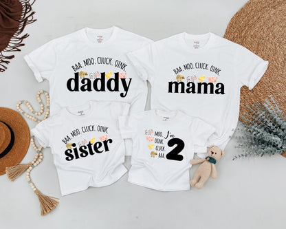 Cluck Oink Baa Moo I'm Two Shirt Adorable Farm Animal 2nd Birthday Outfit for Boys Girls Matching Family Barnyard Celebration