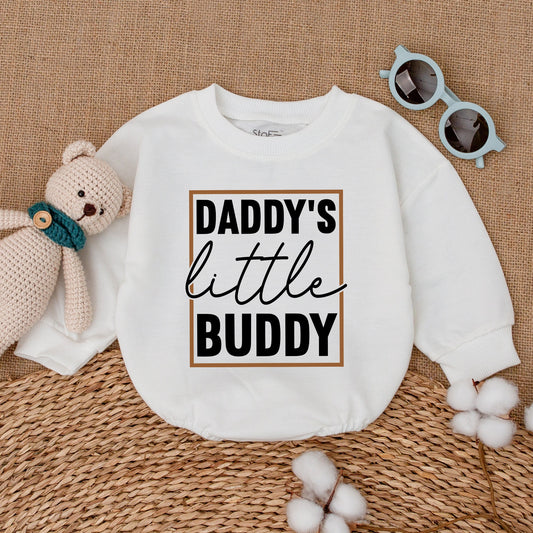 Daddy's Little Buddy Baby Boy Romper Bodysuit, Father's Day Newborn Outfit, Adorable Baby Shower Gift with Modern Brown Frame Design