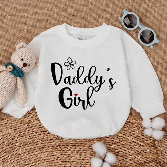 Daddy's Girl Baby Romper Bodysuit Father's Day Outfit Newborn Girl Shower Gift Sweet Design Black Cursive Flower Red Heart Dot