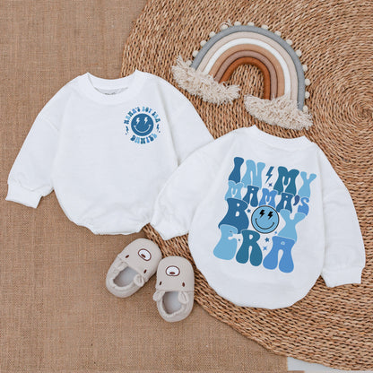 Custom Mama's Boy Era Baby Romper Retro Blue Star Smiley Design Personalized Boy Bodysuit Outfit Newborn Coming Home Gift Baby Shower