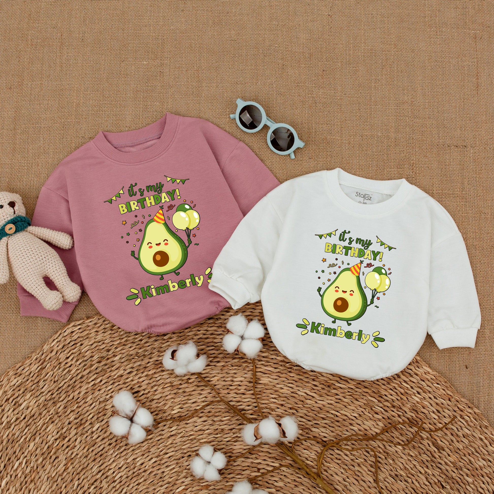 Personalized It's My BIRTHDAY! Avocado Bubble Romper Baby Girl First Birthday Cake Smash Outfit Holy Guacamole Bodysuit with Party Hat