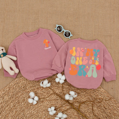 Personalized In My One Year Old Era Retro Bright Floral Girl Romper First Birthday Baby Bodysuit Smash Cake Celebration Outfit with Balloon