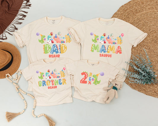 Matching Family Dinosaur Birthday Shirts Three Rex Party Outfit Colorful Cartoon Dino Gifts 2 Rex Tee Soft Cotton Toddler Baby Celebration