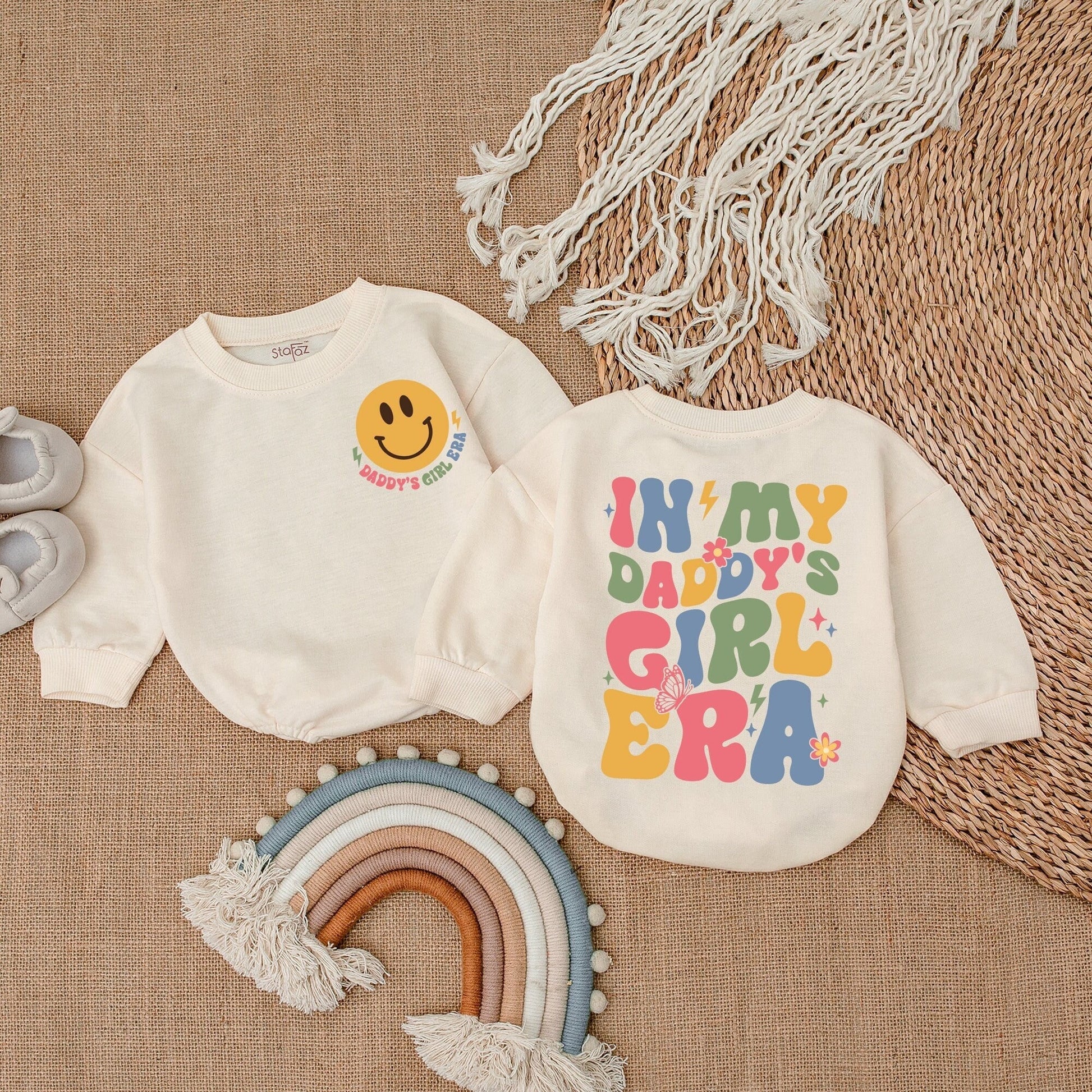 My Daddy's Girl Era Baby Romper Groovy Colorful Design Smiley Face Bodysuit Playful Gift for Infant Girls Retro Bright Summer Outfit
