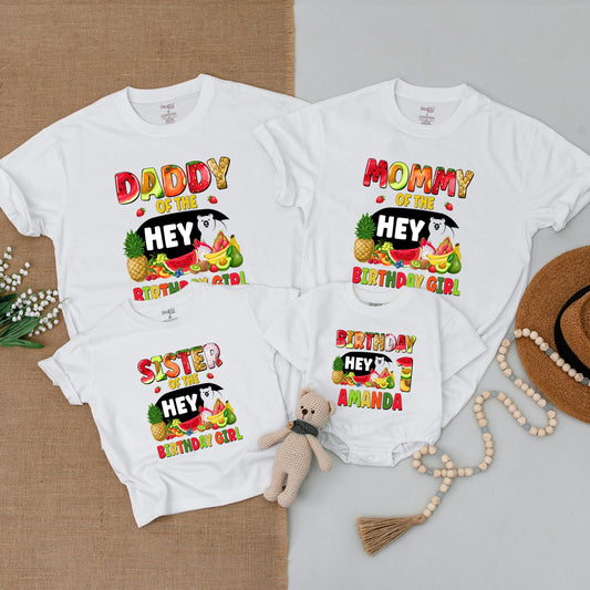 Personalized Family Matching Birthday Outfits Tropical Fruit Bear Hey Design Watermelon Pineapple Banana Party Celebration