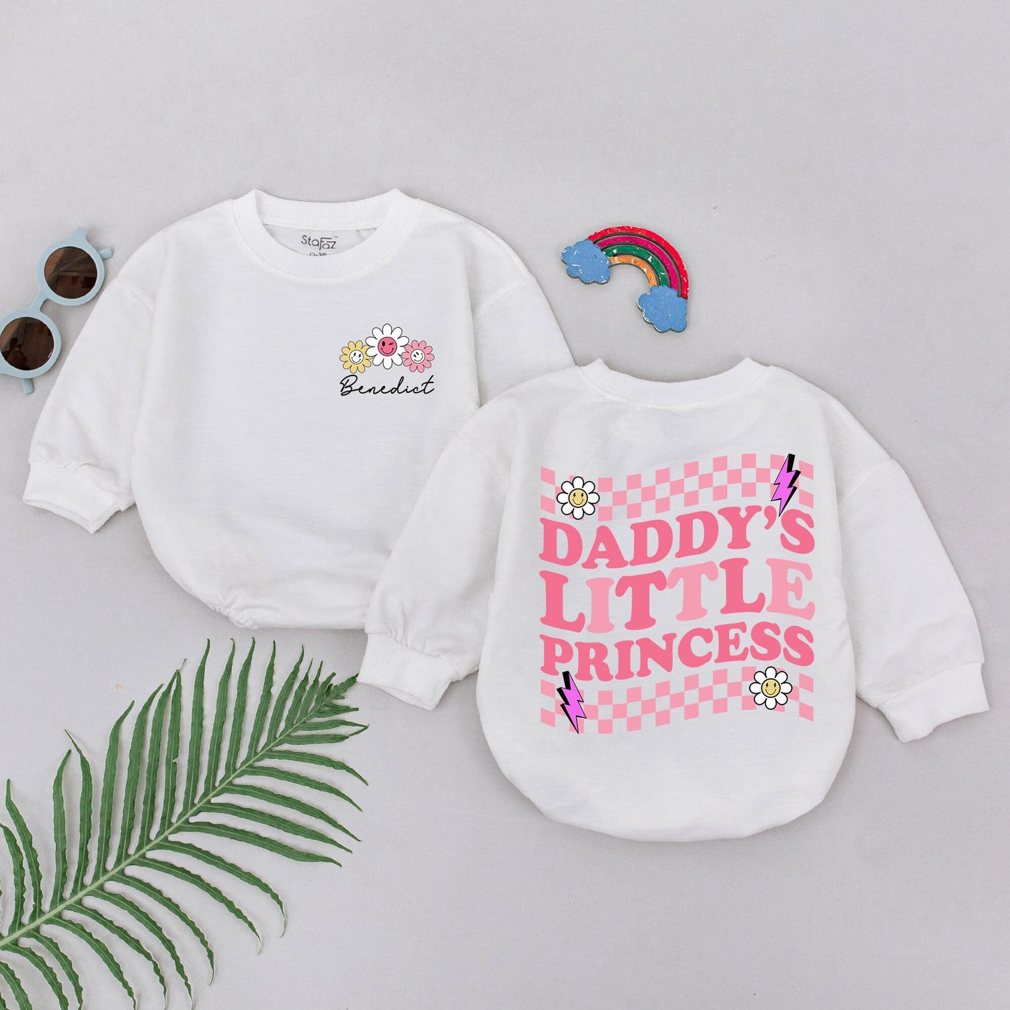 Daddy's Little Princess Romper Pink Checkerboard Baby Girl Outfit Father's Day Gift Adorable Daisy Newborn Shower Present Soft Cotton