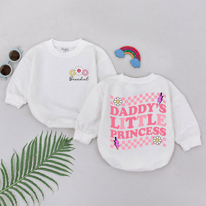 Daddy's Little Princess Romper Pink Checkerboard Baby Girl Outfit Father's Day Gift Adorable Daisy Newborn Shower Present Soft Cotton
