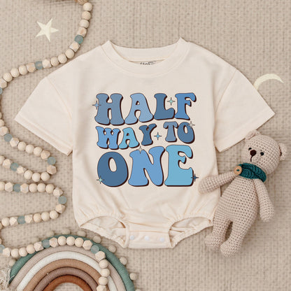 Half Birthday 6 Month Baby Boy Romper Outfit - Half Way To One Bodysuit