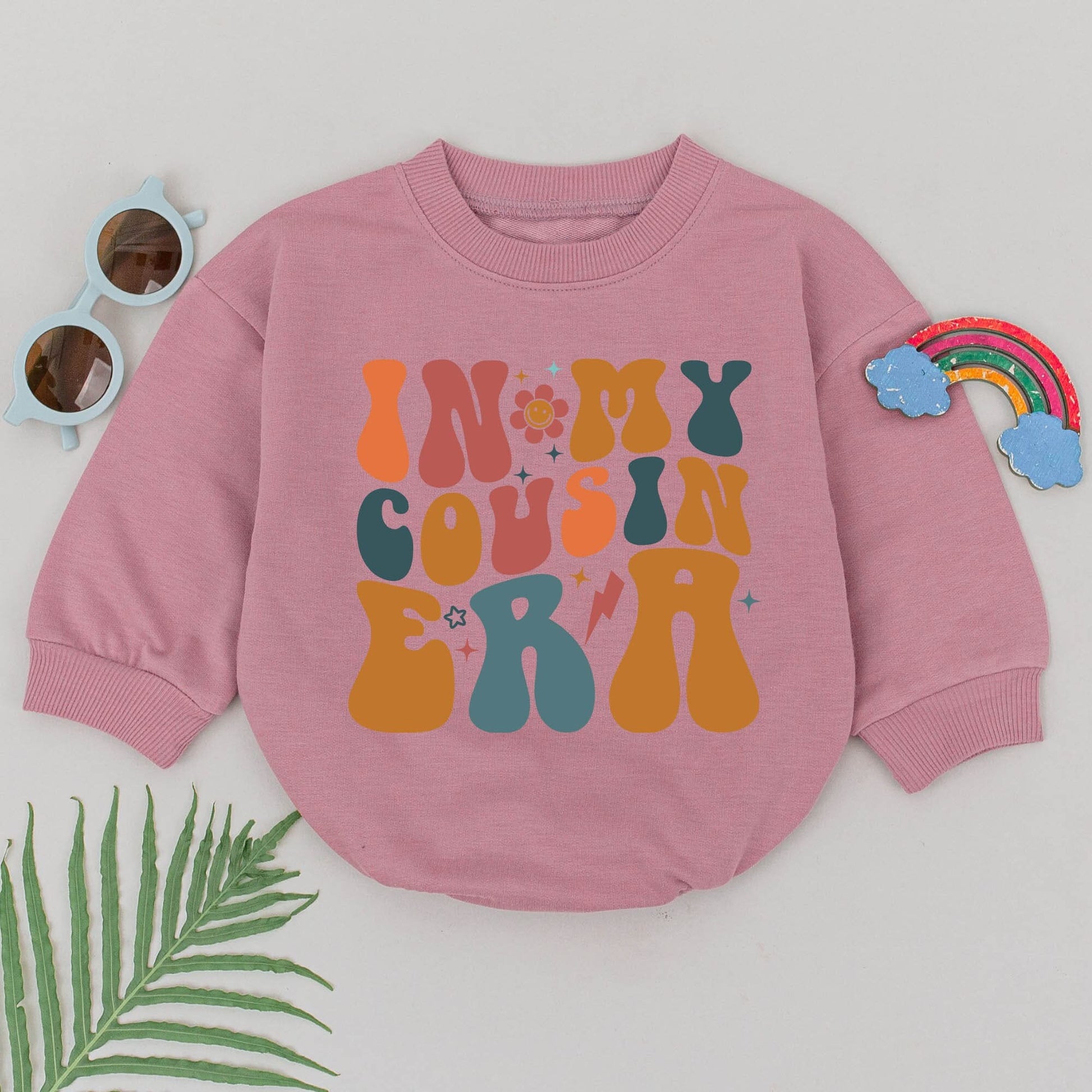 Cousin Matching In My Cousin Era Romper Groovy 70s Retro Bodysuit Orange Teal Brown Infant Baby Shower Gift Besties Playful