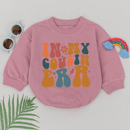Cousin Matching In My Cousin Era Romper Groovy 70s Retro Bodysuit Orange Teal Brown Infant Baby Shower Gift Besties Playful