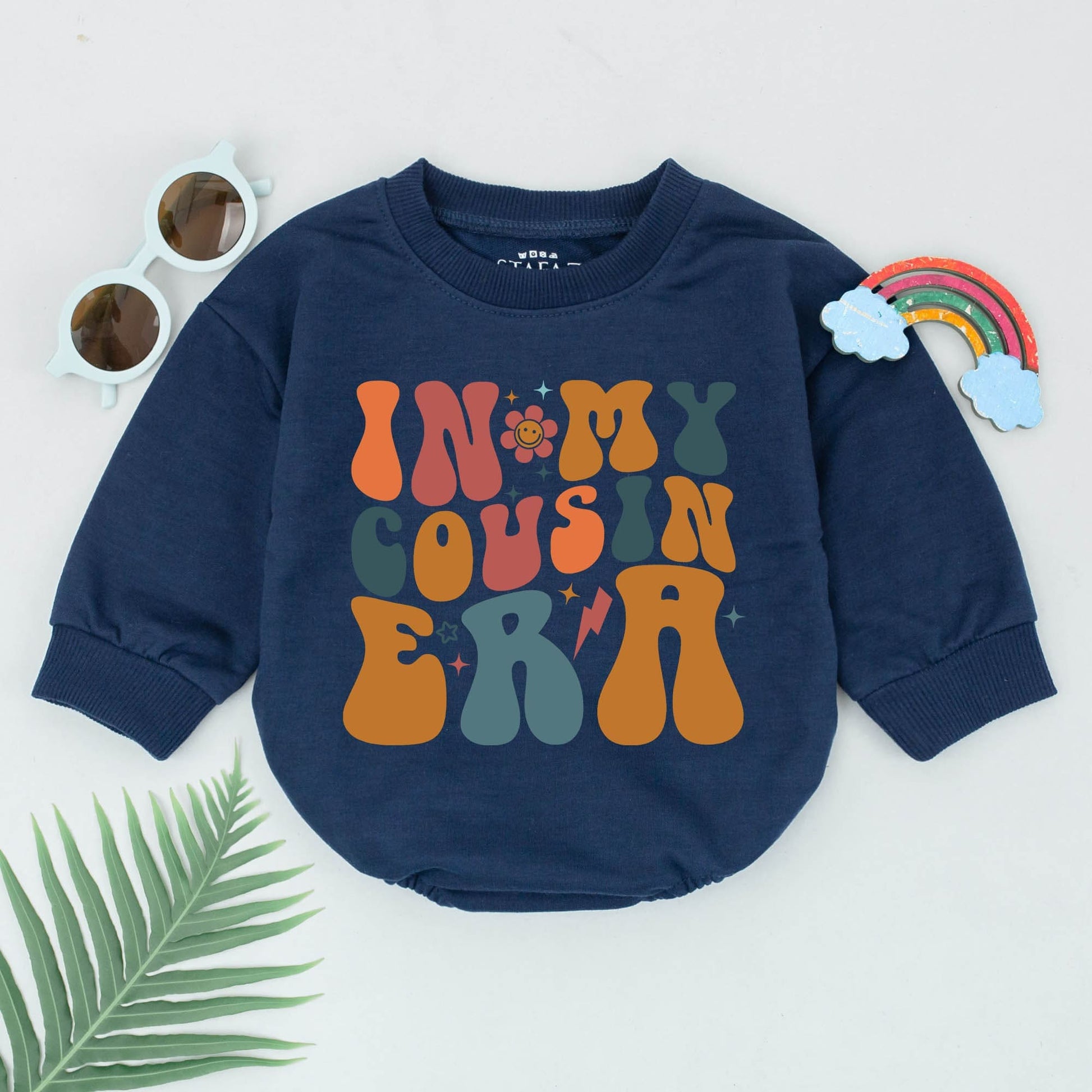 Cousin Matching In My Cousin Era Romper Groovy 70s Retro Bodysuit Orange Teal Brown Infant Baby Shower Gift Besties Playful