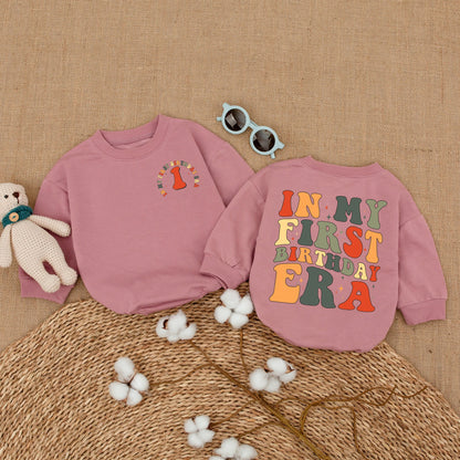 Retro In My First Birthday Era Romper Earthy Colors First Birthday Bodysuit Girl Smash Cake Outfit Newborn Baby Shower Gift