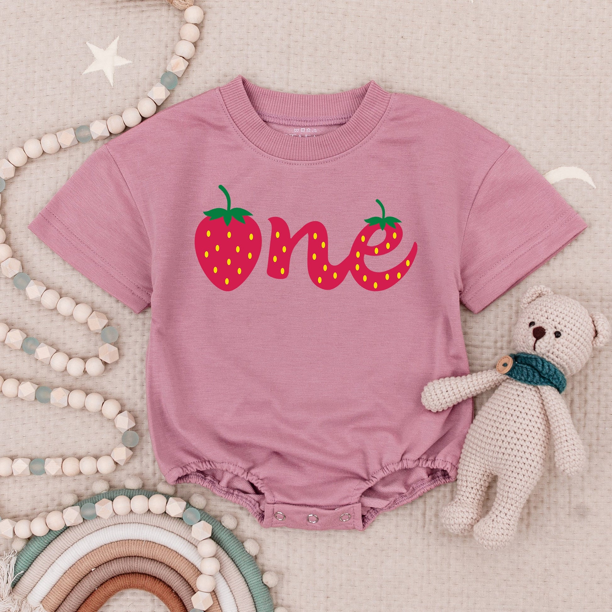 Personalized Strawberry One Baby Bubble Romper Red Berry First Birthday Outfit Sweet Playful Infant Girl Toddler Celebration Gift