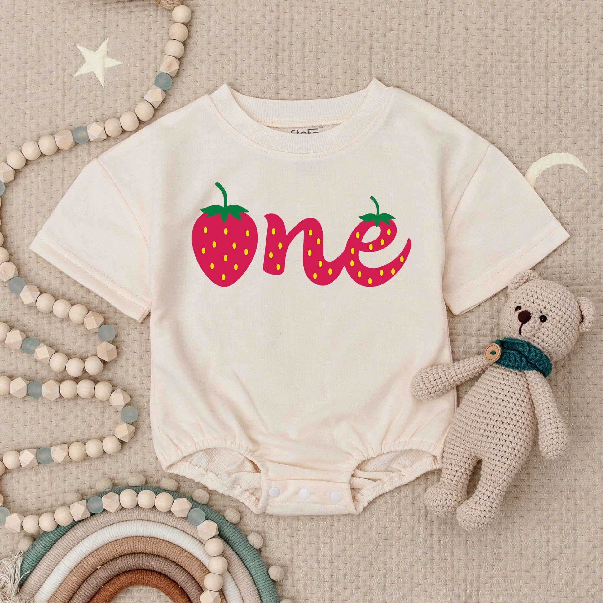 Personalized Strawberry One Baby Bubble Romper Red Berry First Birthday Outfit Sweet Playful Infant Girl Toddler Celebration Gift