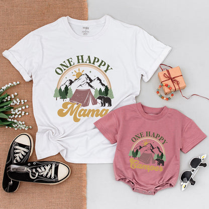 Personalized One Happy Camper 1st Birthday Outfit, Matching Family Camping Shirt Romper Vintage Nature Bear Design Gift