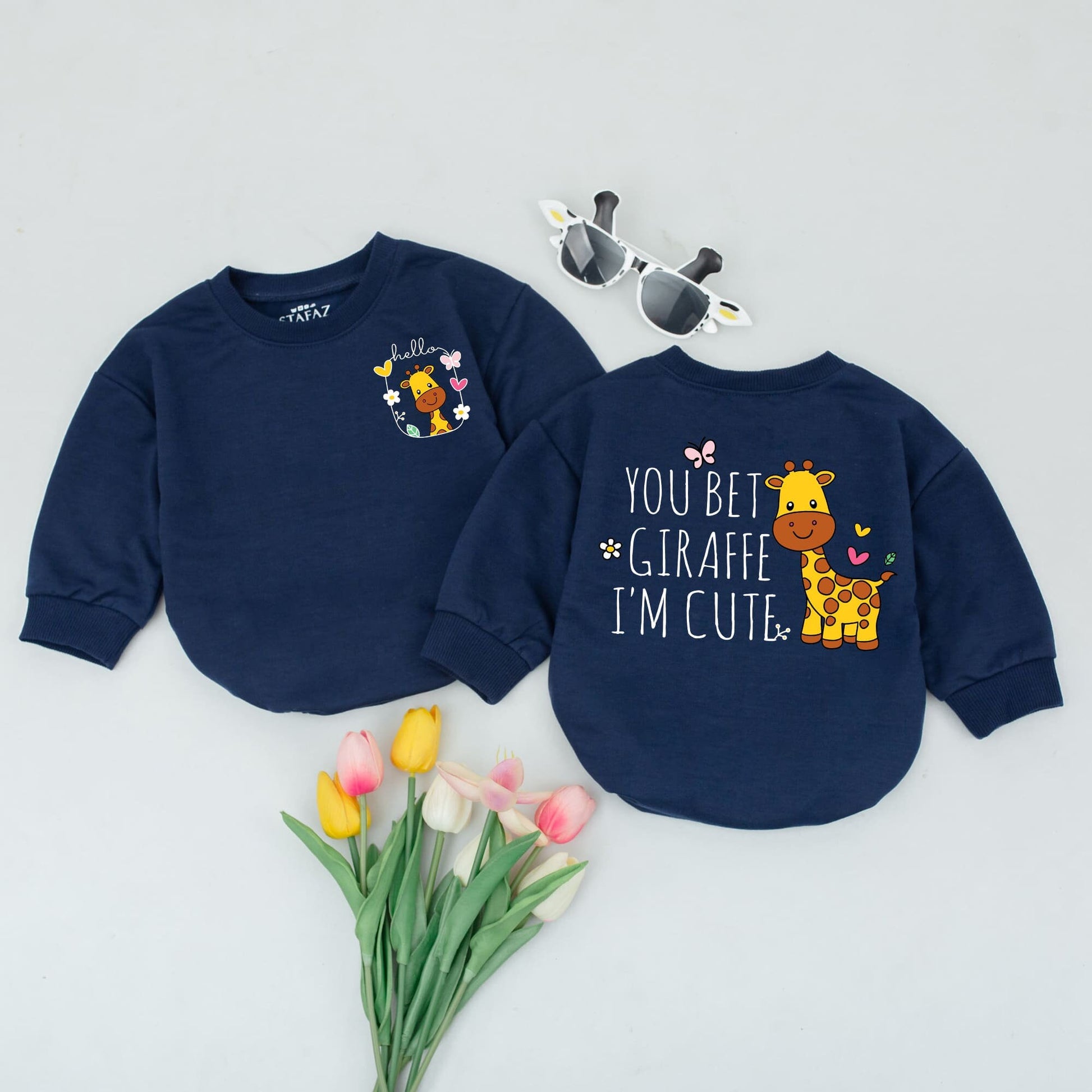 You Bet Giraffe I'm Cute Funny Baby Romper Bodysuit with Playful Cartoon Animal Design, Sweet Floral Details, Adorable Newborn Baby Shower Gift