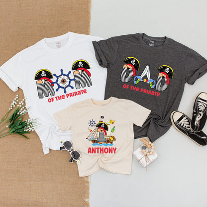 Personalized Pirate First Birthday Family Matching Shirts for Mom Dad Son Baby Boy Romper with Skull & Crossbones Design
