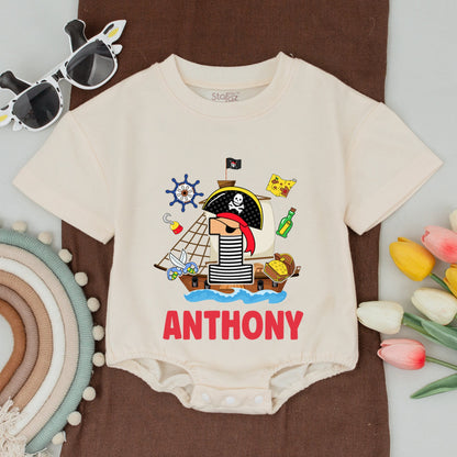 Personalized Pirate First Birthday Family Matching Shirts for Mom Dad Son Baby Boy Romper with Skull & Crossbones Design
