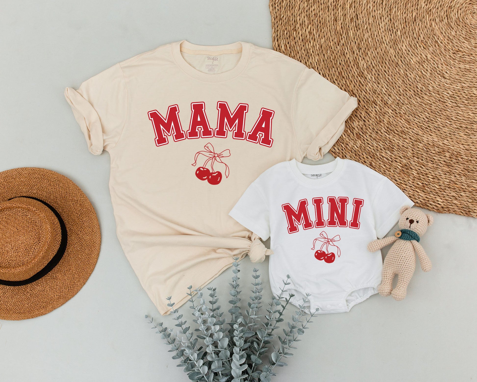 Playful Cherry Mama and Mini Matching Shirts for Mom and Daughter Outfit Mother's Day New Mom Gift Baby Romper Cheerful Design
