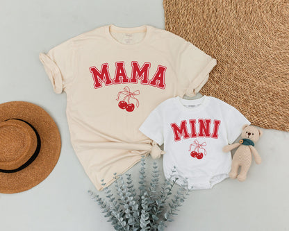 Playful Cherry Mama and Mini Matching Shirts for Mom and Daughter Outfit Mother's Day New Mom Gift Baby Romper Cheerful Design