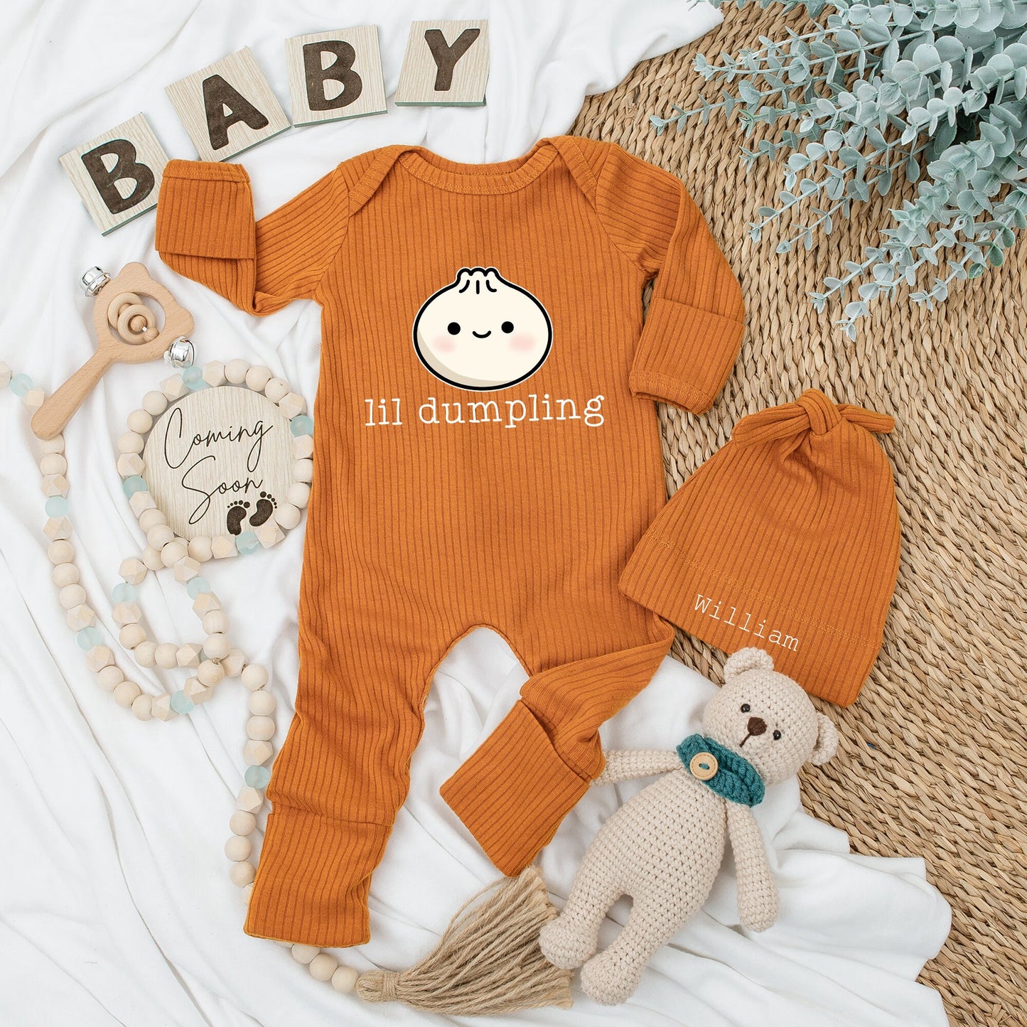 Sweet Lil Dumpling Baby Bodysuit and Hat Set Adorable Newborn Outfit Unisex Baby Shower Gift Coming Home Keepsake Clothes