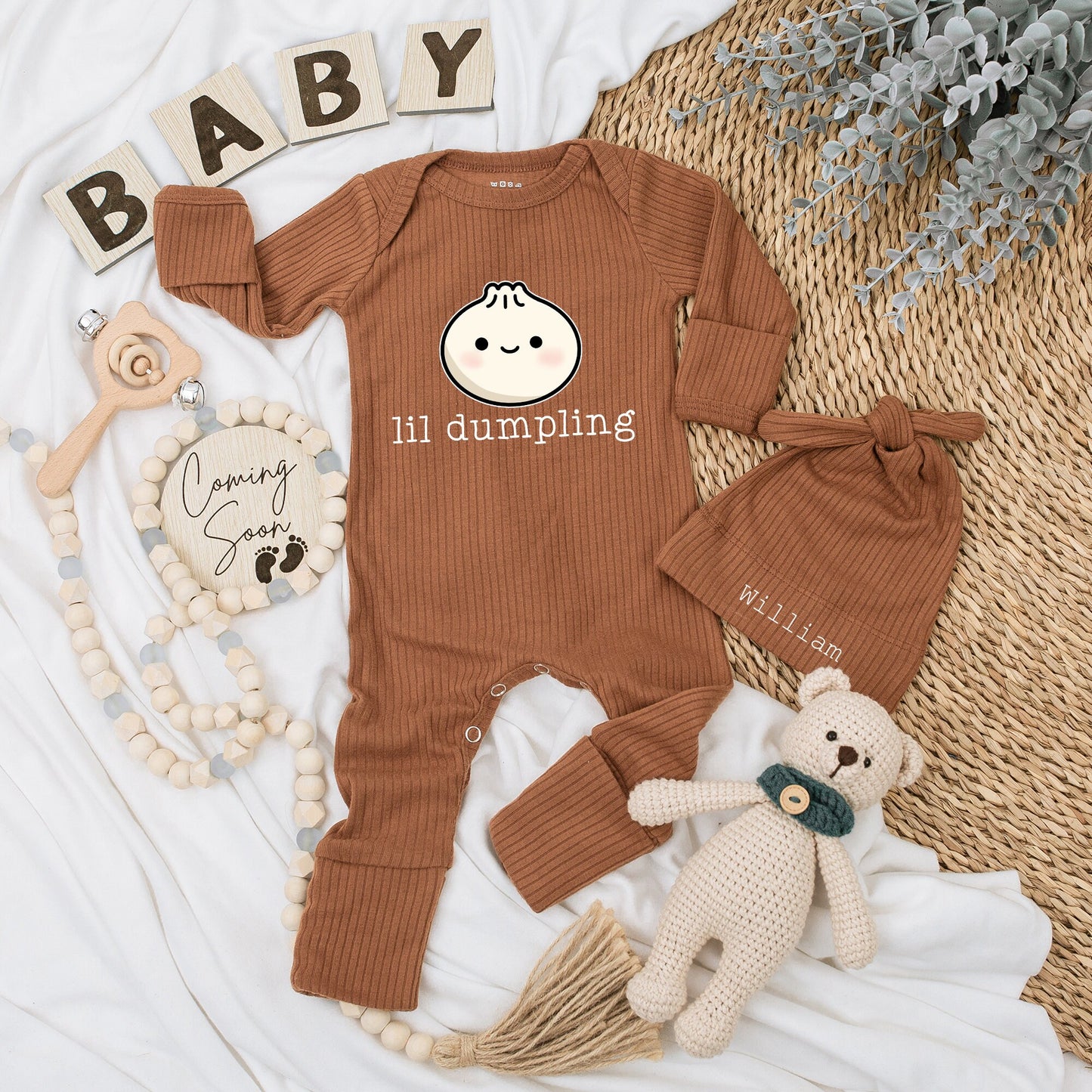 Sweet Lil Dumpling Baby Bodysuit and Hat Set Adorable Newborn Outfit Unisex Baby Shower Gift Coming Home Keepsake Clothes