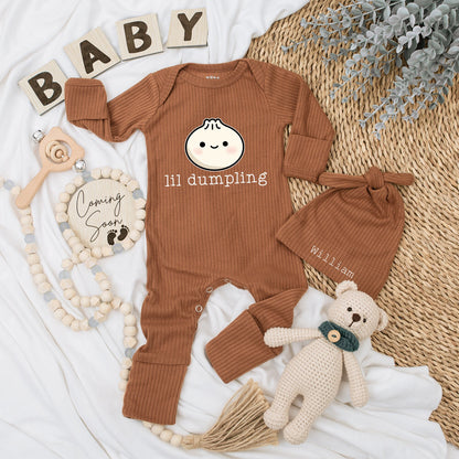 Sweet Lil Dumpling Baby Bodysuit and Hat Set Adorable Newborn Outfit Unisex Baby Shower Gift Coming Home Keepsake Clothes