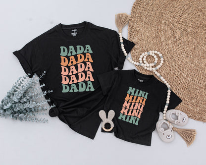 Retro Family Matching T-Shirts Vintage Mama Dada Mini Design Muted Green Pink Orange Soft Cotton New Mom Gift Baby Announcement