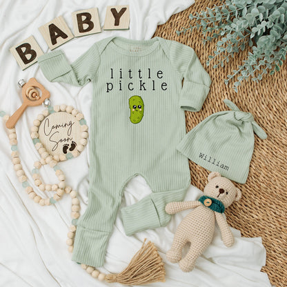 Baby Pickle Outfit - Little Pickle Baby Bodysuit Hat Set Green Pickle Design Unisex Newborn Baby Shower Gift Soft Cotton 
